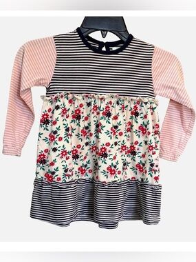 Lilly + Sid Knit Dress 2-3 Floral Stripe Organic Cotton Long Sleeve Boutique